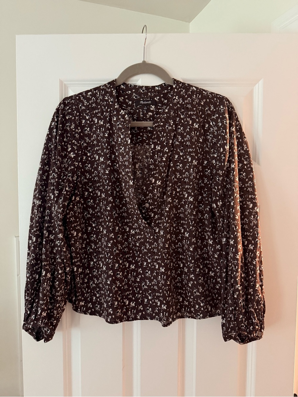 Madewell Black Floral V-Neck Long-Sleeve Blouse